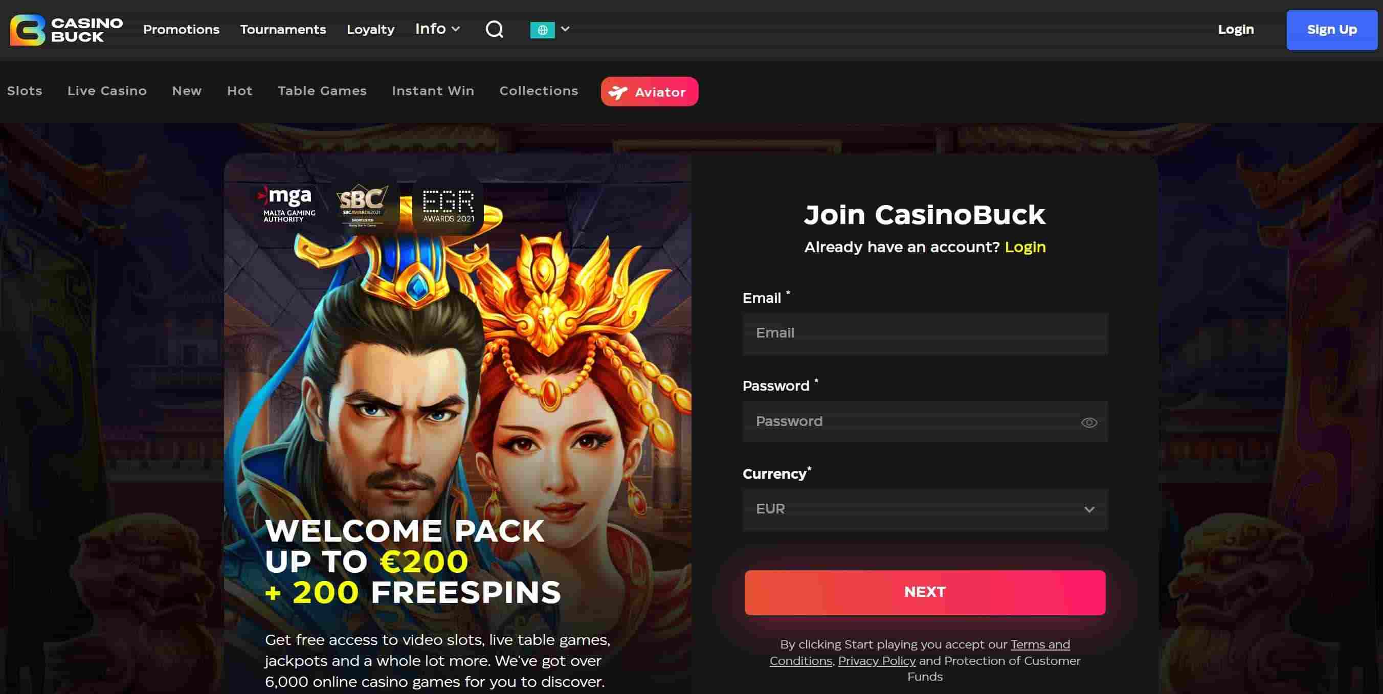 casino buck first screen