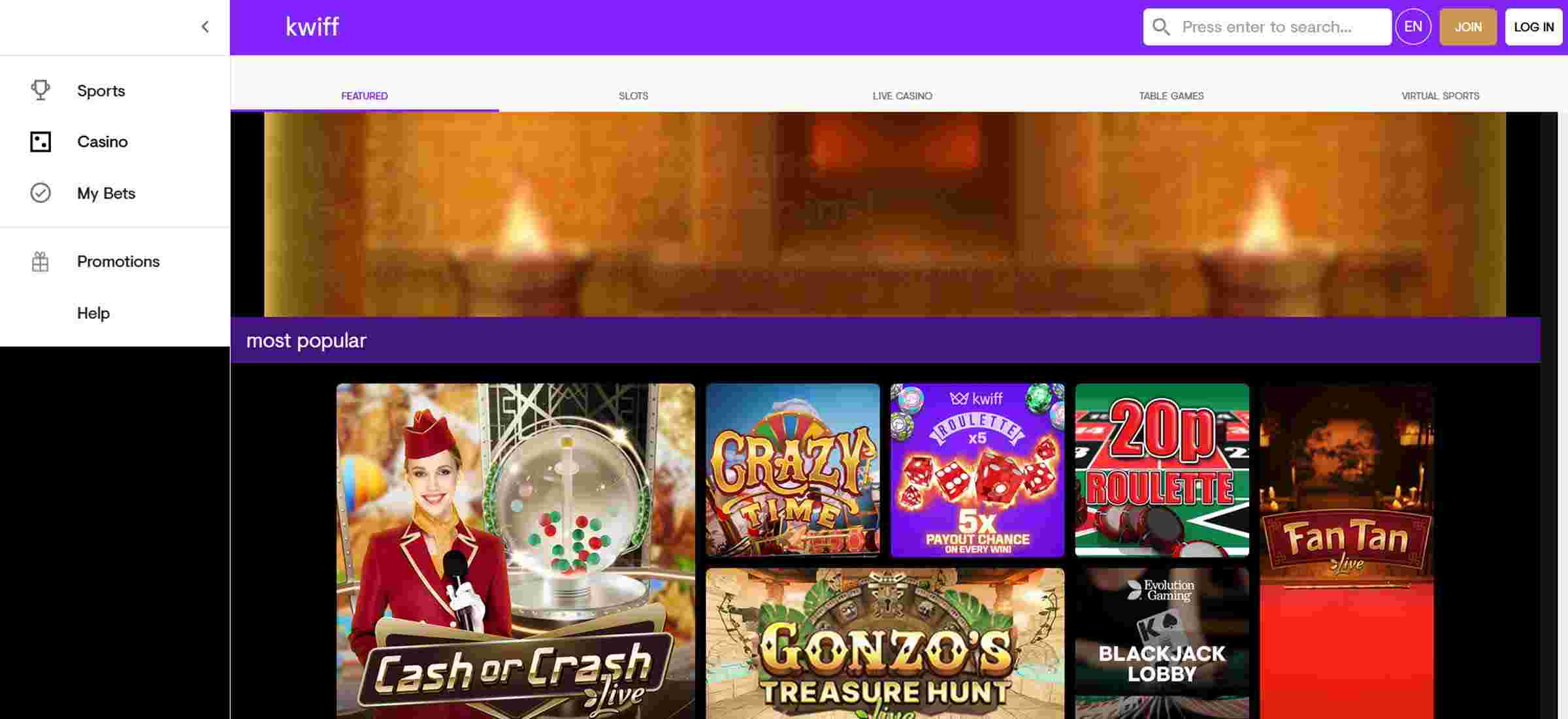 Kwiff first screen