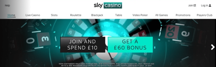 SkyCasino First Screen