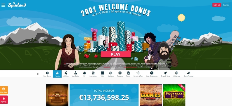 SpinlandCasino First Screen