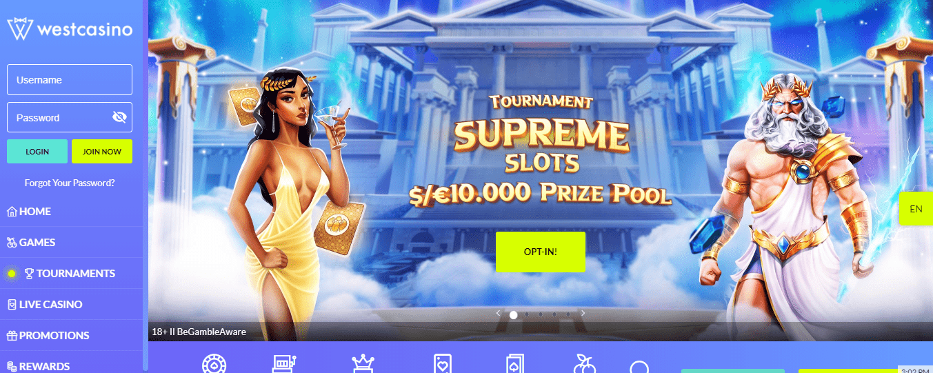 WestCasino First Screen